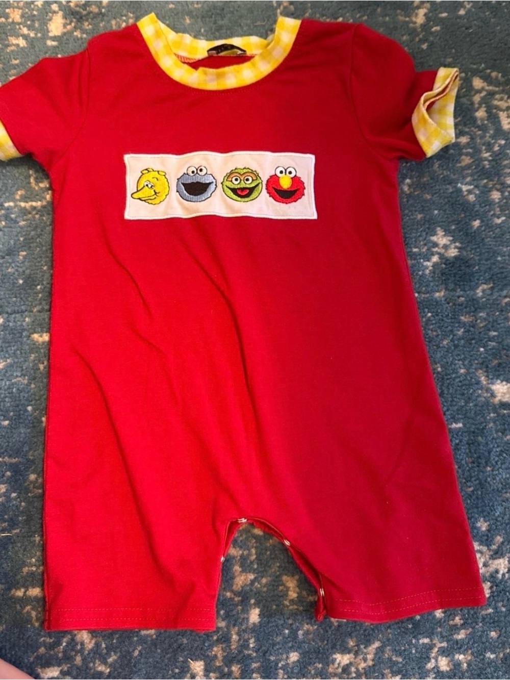 Smocked Sesame Street Short Sleeve One-Piece Bodysuit with Character Patch